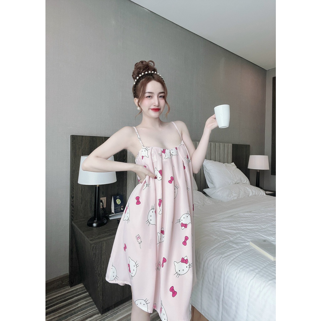 Đầm lụa Mango dập ly, hoạ tiết siêu cute