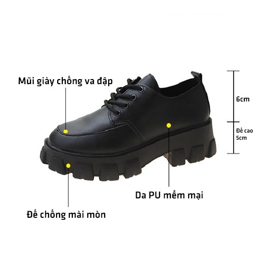 Giày Đốc Da Nữ Ulzzang Bot Thấp Cổ Đế Cao 5cm Mũi Tròn Chống Va Đập Diện Đi Chơi Du Lịch Phong Cách Giầy Oxford | BigBuy360 - bigbuy360.vn