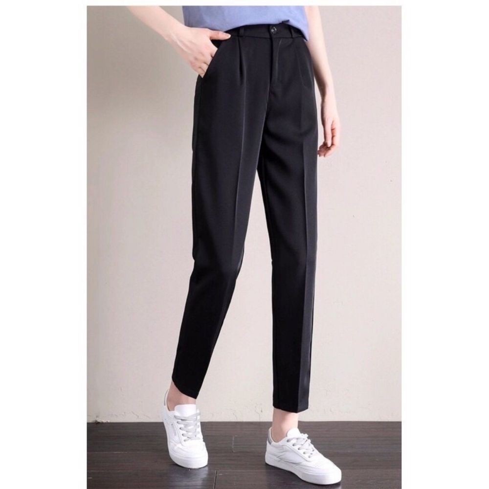 [FREE SHIP]Quần vải nữ dáng baggy cạp cao form đẹp màu đen - Quần vải nữ công sở dễ phối đồ đi làm đi học-