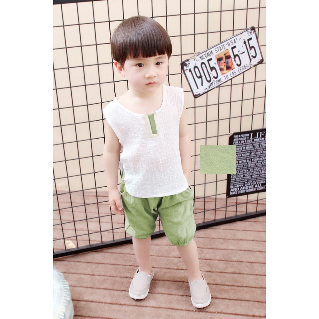 Bộ Cộc Tay Bé Trai Đẹp Mát Chất Đũi Hở Sườn Minchu Kids