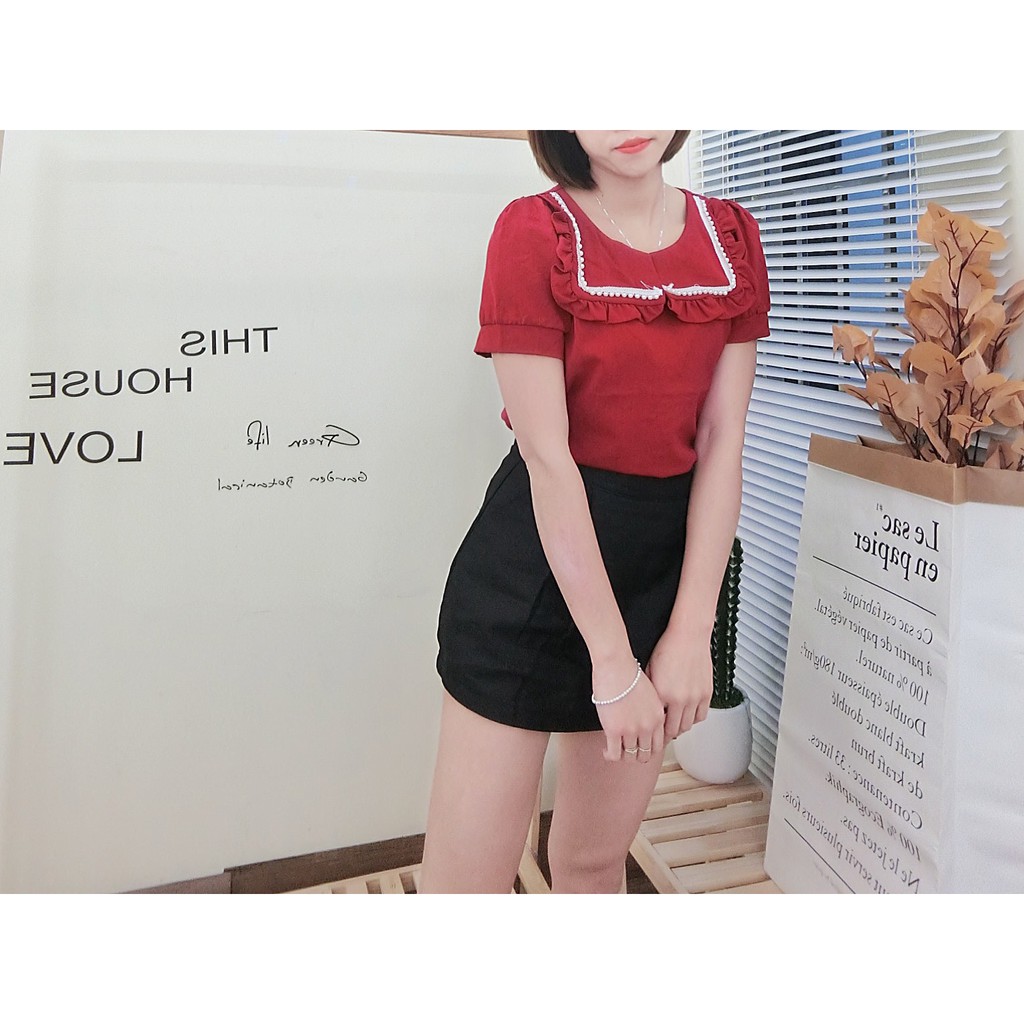 Áo tay cộc cổ thủy thủ đính dây ngọc, vải thô đẹp mềm mát | BigBuy360 - bigbuy360.vn