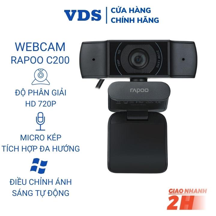 Webcam máy tính Rapoo C200 mini tích hợp mic giảm ồn hỗ trợ học trực tuyến online live stream cho pc laptop - VDS SHOP