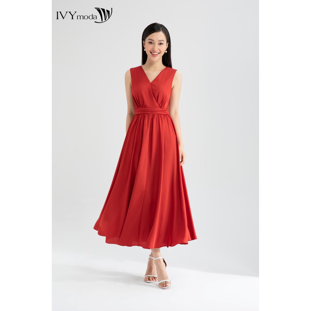 [Mã FAMALLT5 giảm 15% đơn 150k] Đầm maxi eo xếp nếp thiết kế IVY moda MS 41M6449