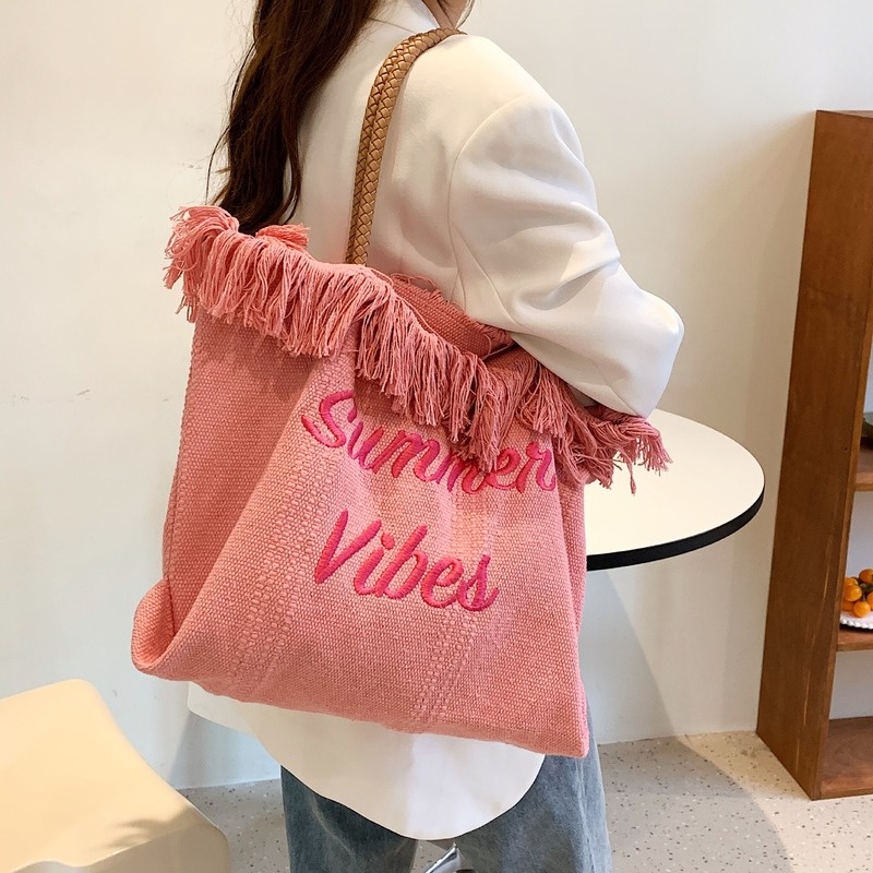 Túi đeo dưới cánh tay Bằng Vải canvas Cỡ Lớn Phối Tua Rua Phong Cách Âu Mỹ Gylb523