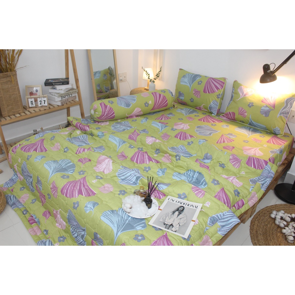 Bộ drap gối KHA LY - cotton thiên nhiên - Rẻ Quạt Vàng - VN304