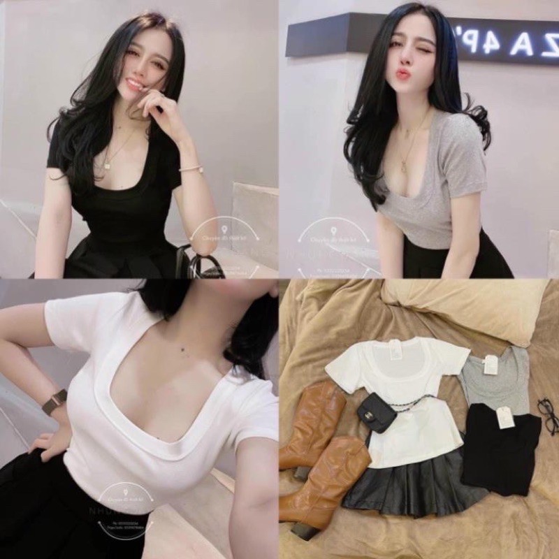 [Mã FASHIONG10 giảm 10k đơn 50K] Áo phông cổ U sâu siêu hot