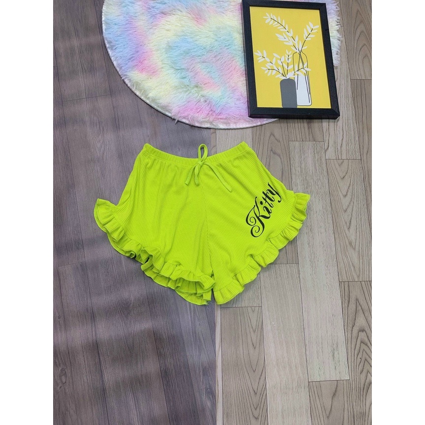 quần đùi xòe in chữ kit ty hot chất gân