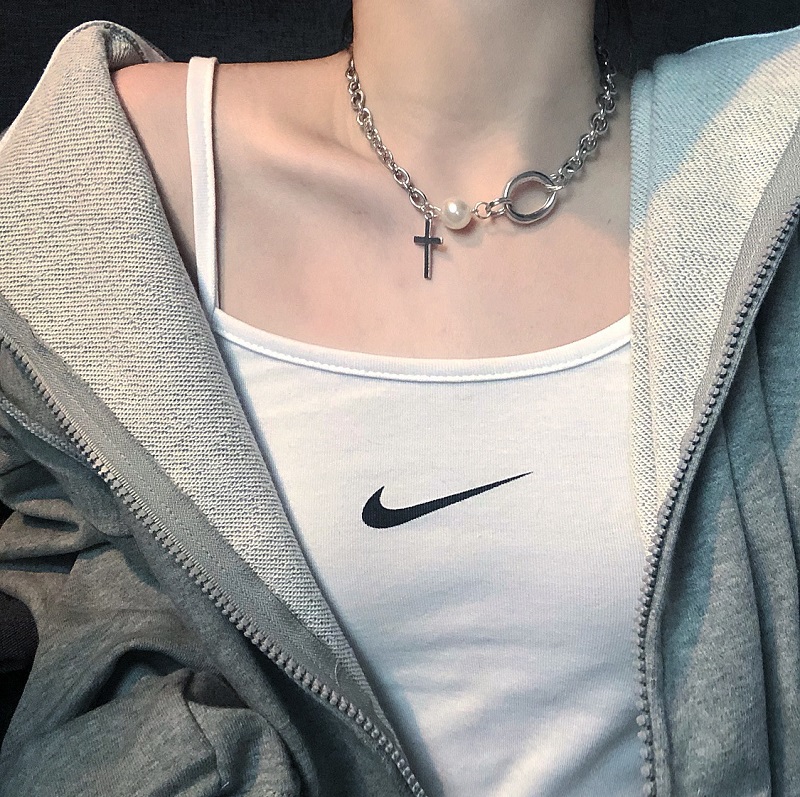 Dây Chuyền Mặt Hình Thánh Giá Đính Ngọc Trai Phong Cách Hiphop Thời Trang 23374