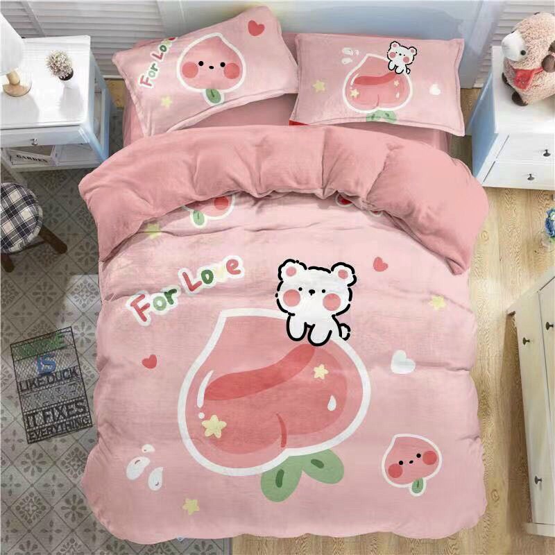 Bộ vỏ chăn ga vỏ gối nỉ nhung tuyết sữa 3D cao cấp năm 2021