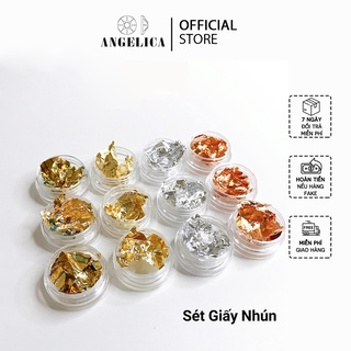 Set 12 Hũ Giấy Nhún Nail Màu Vàng Bạc Trang Trí Móng ANGELICA SGN