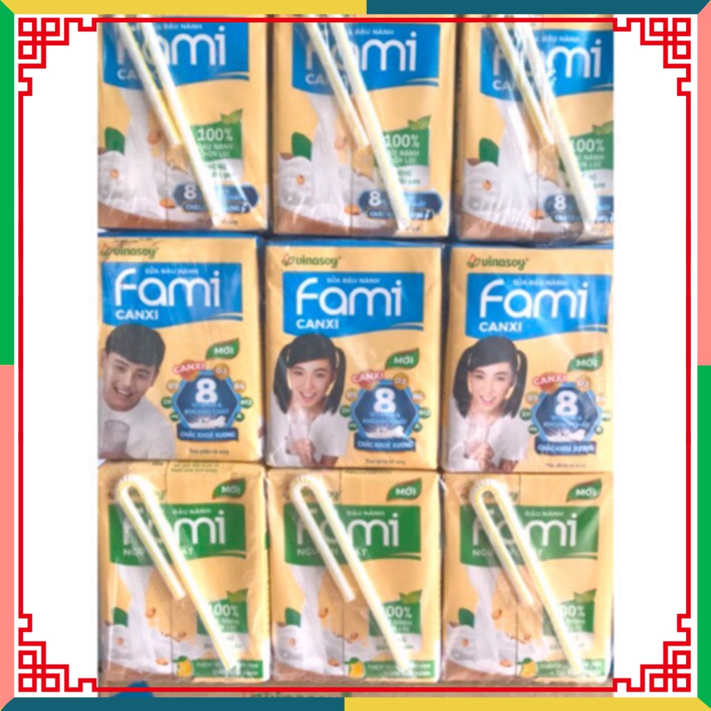 Sữa đậu nành Fami canxi lốc 6 hộp x 200ml Các Vị Cà phê, Phô mai, Plus, sô cô la, Đường đen, Ít đường, Nguyên Chất
