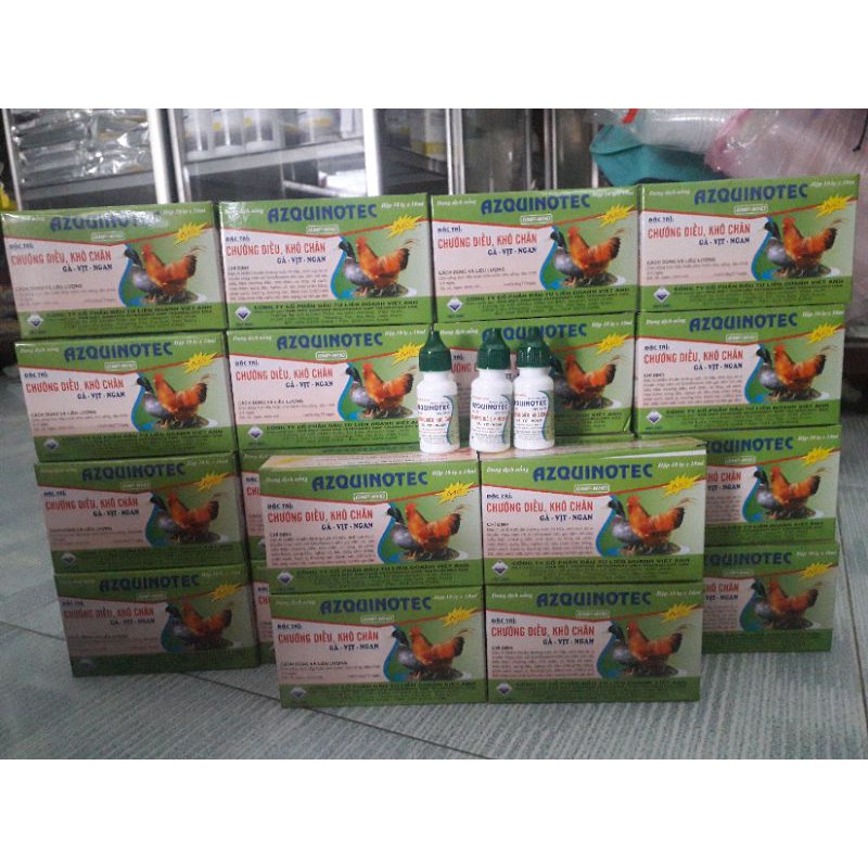 1 lọ Az Quinotec lọ 10ml. nhỏ miệng chướng diều, khô chân gà, vịt, ngan, cút, chim cảnh