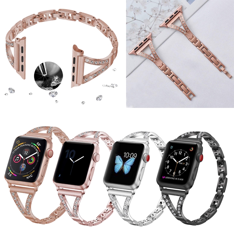 Dây Đeo Thay Thế Bằng Thép Không Gỉ Đính Đá Cho Apple Watch 5 38mm 42mm