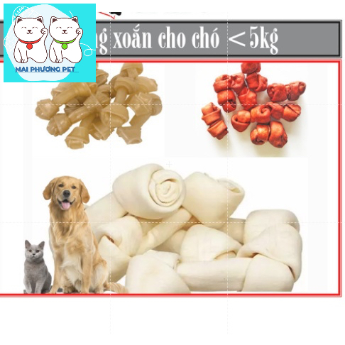(túi 8c) Xương xoắn 4cm - Xương nhai sạch răng bổ sung canxi cho chó dưới 5kg bánh thưởng cho chó