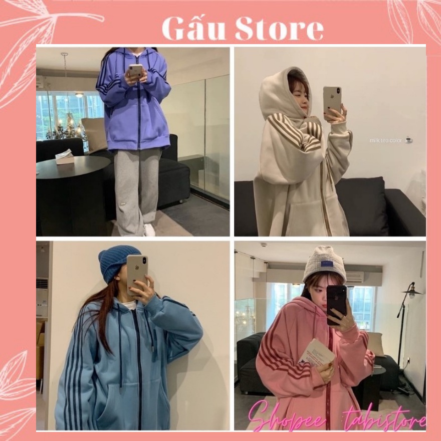 🌞 Áo khoác hoodie unisex nỉ bông cotton dưới 85kg gaustore - Áo khoác hoodie 4 sọc