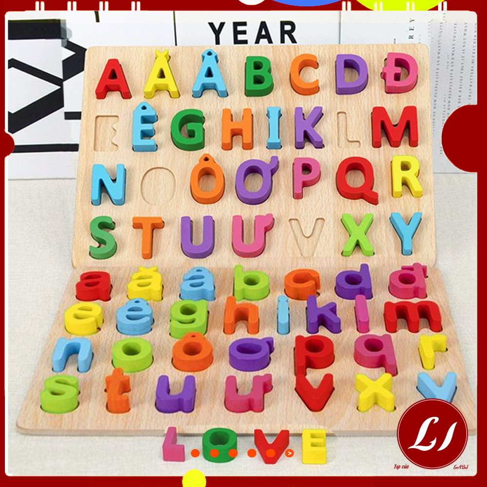 Bảng chữ cái, số NỔI Tiếng Việt 3D bằng gỗ giúp bé nhận biết màu sắc - Đồ chơi gỗ an toàn cho bé