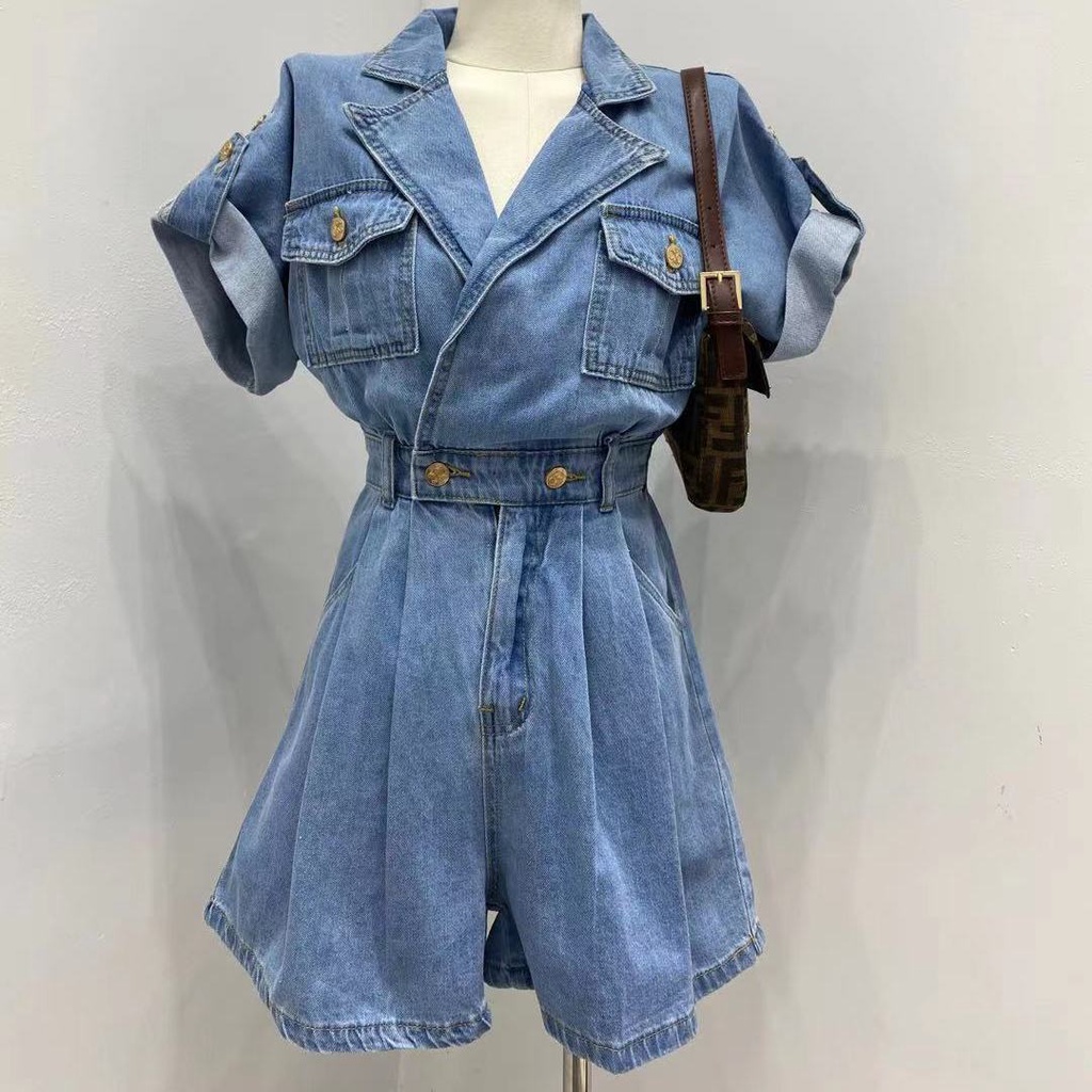 Áo liền quần Denim Hở Lưng Dáng Rộng Phong Cách Hàn Quốc Mới 2021 Dành Cho Nữ