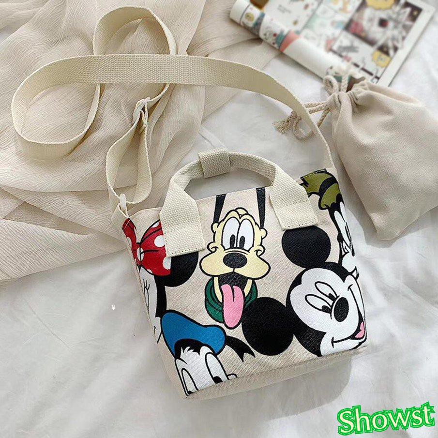 Túi Canvas Đeo Chéo Hình Chuột Minnie Dễ Thương