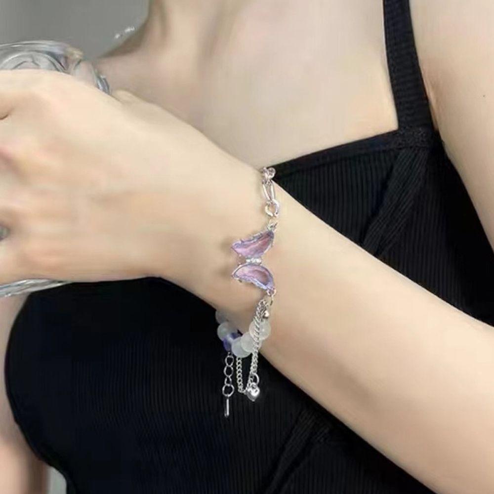Vòng Tay Chuỗi Hạt Mặt Hình Bướm / Trái Tim Thời Trang Xinh Xắn Cho Nữ