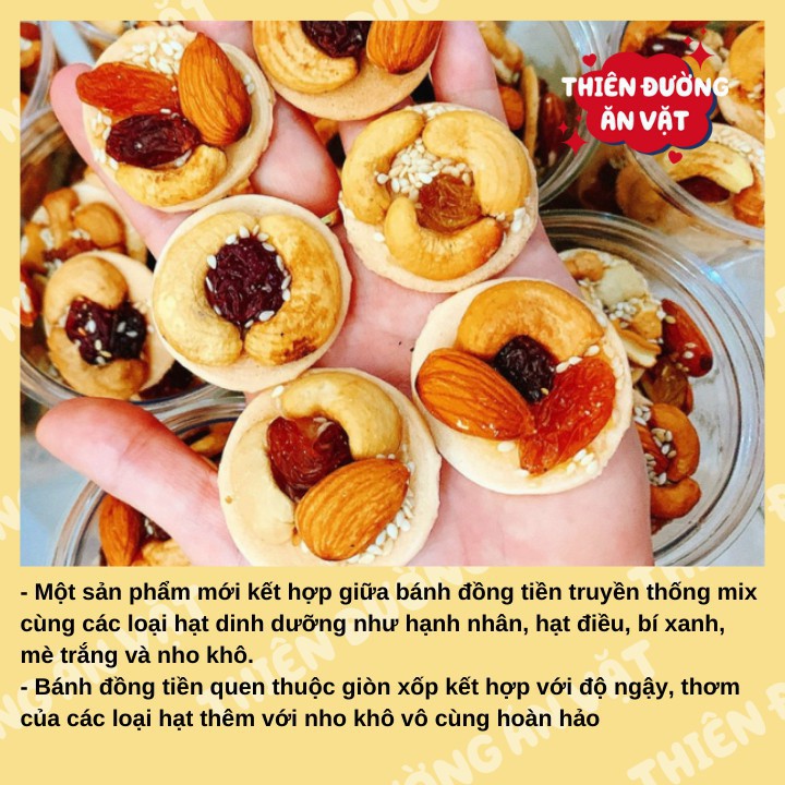 Bánh đồng tiền mix 300g THIÊN ĐƯỜNG ĂN VẶT hạt điều - hạnh nhân - bí xanh - nho vàng - mè trắng - các hạt dinh dưỡng