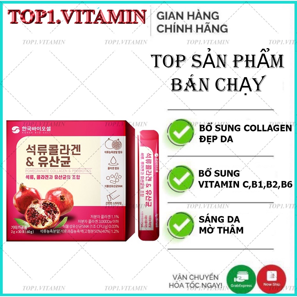 Bột Collagen Uống Lựu Đỏ Bio Cell Hàn Quốc Thần Dược Đẹp Da Giảm Cân Thải Độc Tố Mờ Nám