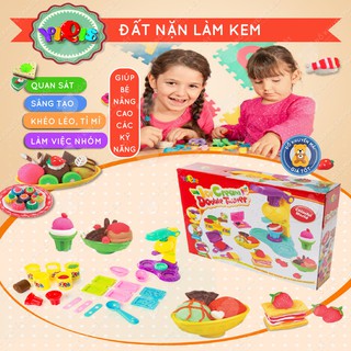 Đất nặn an toàn cho bé khô không dính tay đồ chơi kèm khuôn tặng kèm 5 hộp đất sét nhiều mẫu làm kem , BBQ, hamburger