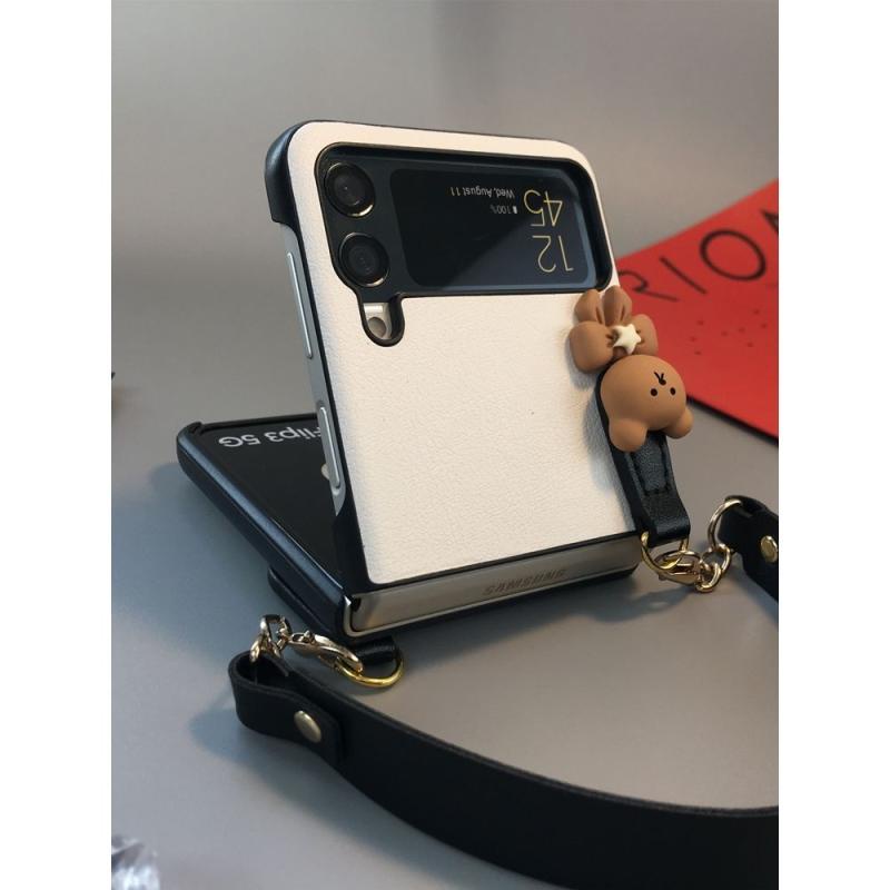 Bao Da Điện Thoại Nắp Gập Hình Gấu Nâu diy Dễ Thương Cho samsung galaxy z flip 4g 5 4 3 flip3 zflip4 zflip5 Ốp