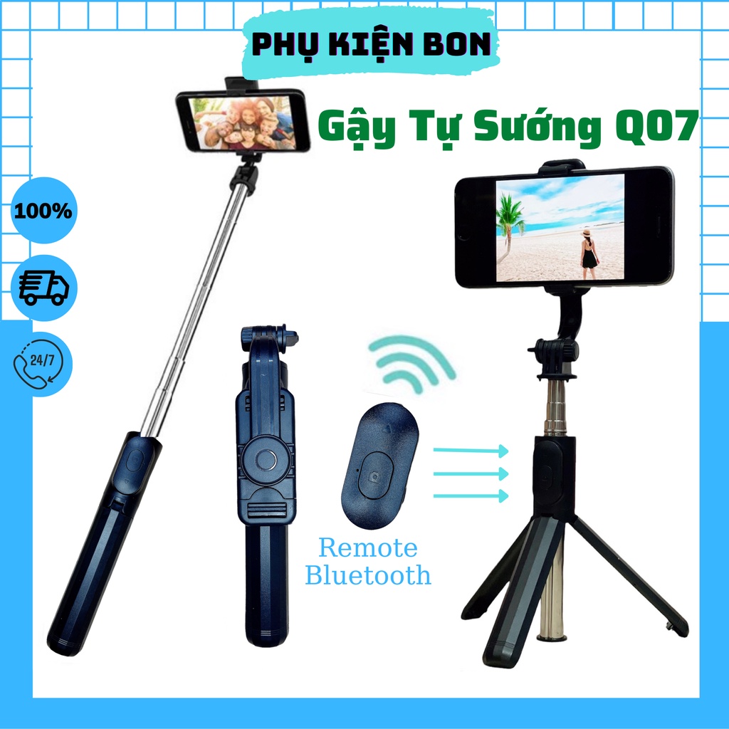 Gậy Chụp Ảnh Tự Sướng 3 Chân Đa Năng Q07,Q07s Có Đèn Kèm Remote Bluetooth Siêu Tiện Lợi