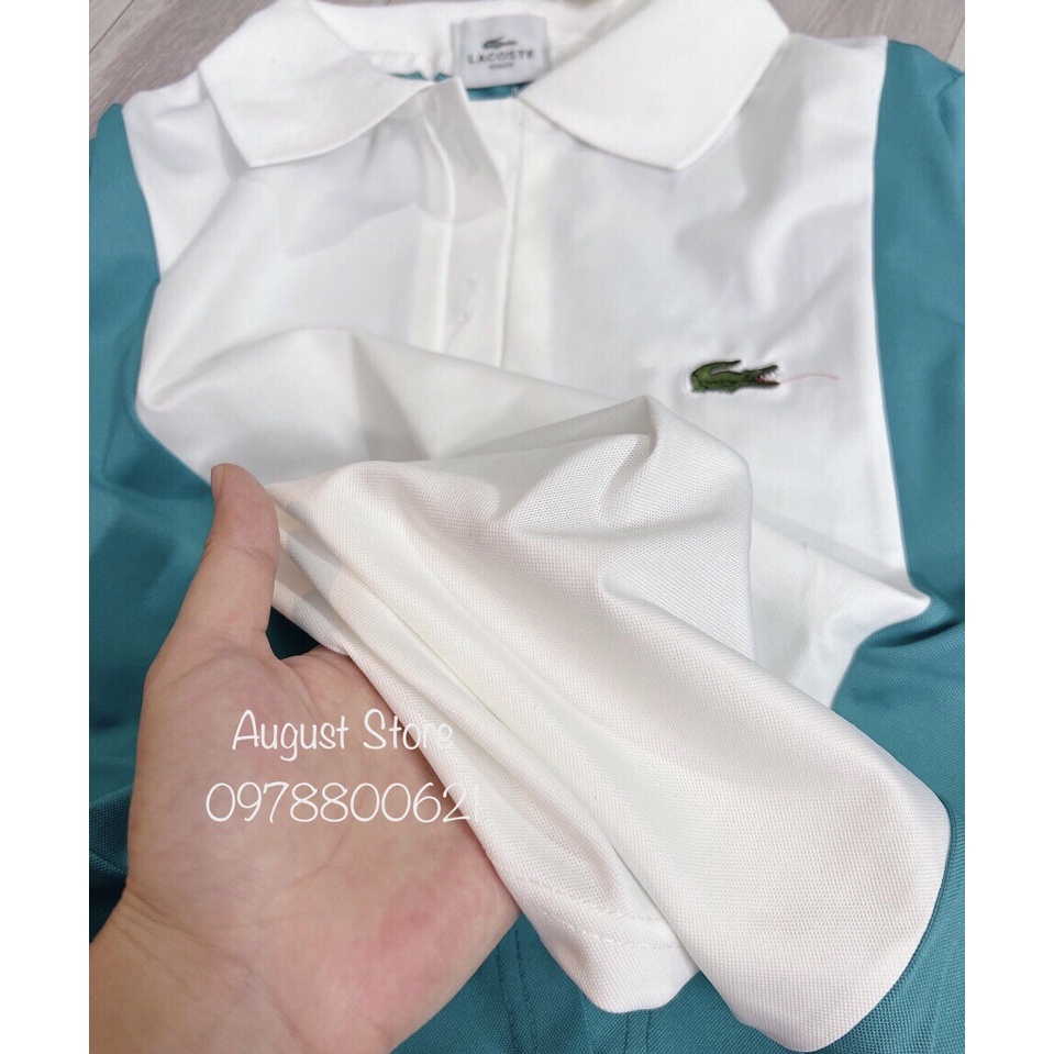 Áo thun polo Lacoste trắng kẻ xanh unisex nam nữ chất cotton cá sấu đẹp