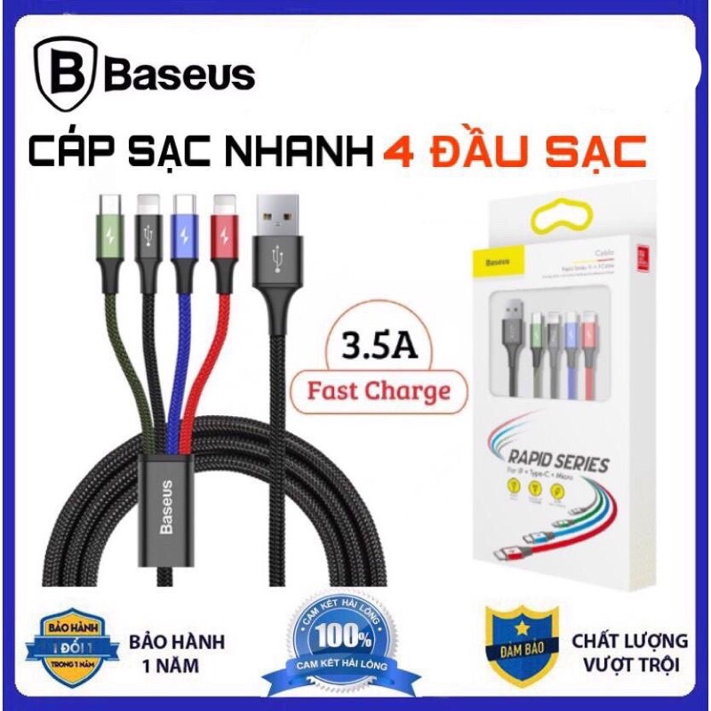 Cáp sạc 4 đầu baseus lightning micro type C 3.5a - dây sạc 4 in 1 dành cho iphone samsung xiaomi opp