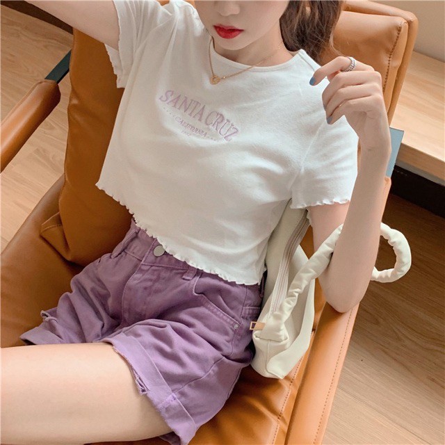 freeship Áo Croptop Nữ Santa Cruz Viền Bèo , Áo Ngắn Nữ Chữ Thêu 2 Màu B007 | BigBuy360 - bigbuy360.vn