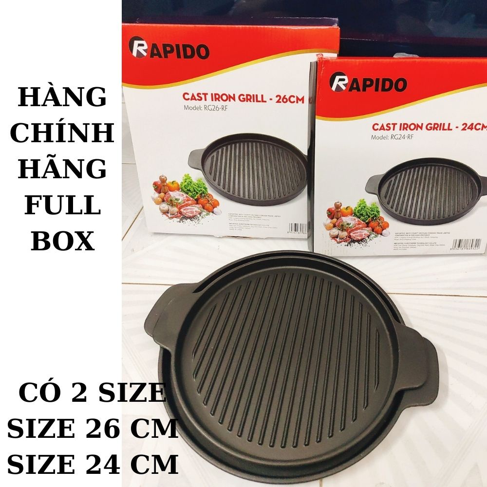 Chảo Gang Nướng Thịt Hàn Quốc Rapido Mẹ Gạo, chảo nướng thịt hàn quốc rapido size 24cm, 26 cm dùng cho mọi loại bếp