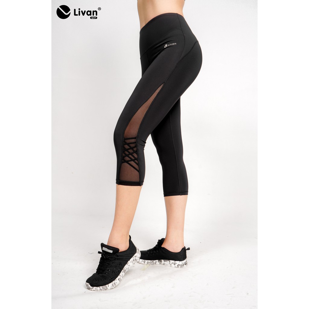 Quần Legging Lửng Phối Lưới Thể Thao Livan Sport Form Ôm Co Giãn Cao Cấp