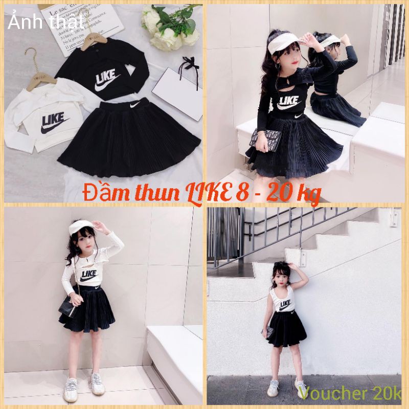 ĐẦM VÁY THỂ THAO XÒE THUN COTTON BÉ GÁI 3 CHI TIẾT HAIVANCO bé 8 đến 20 kg thoáng mát mềm mại đi học đi chơi đều đẹp
