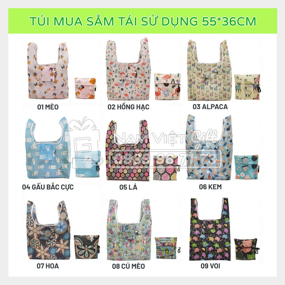 Túi Mua Sắm Tái Sử Dụng - 55*36cm - Nhiều Hoa Văn - Chịu Tải 30kg