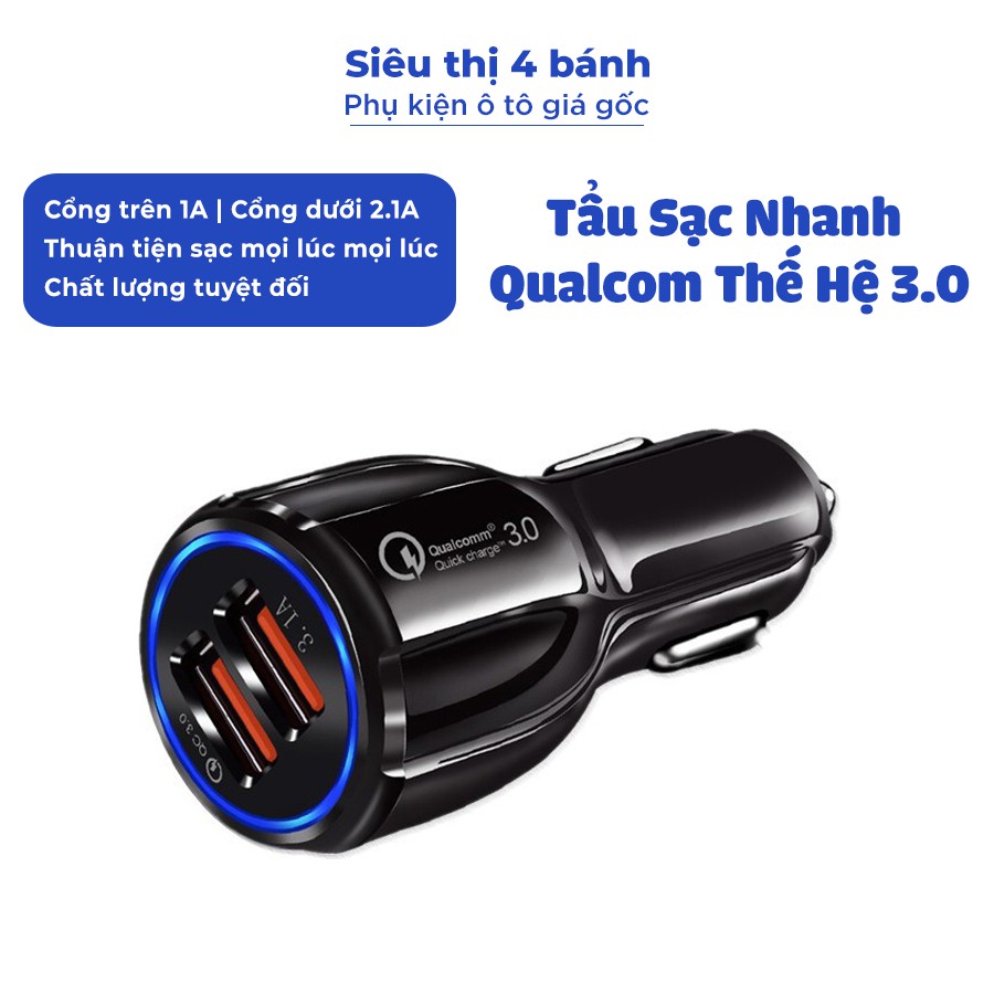 [LỖI 1 ĐỔI 1] TẨU SẠC NHANH Qualcom 3.0 2 Cổng USB Có Đèn Led Cắm Tẩu 12W cho ô tô, xe hơi