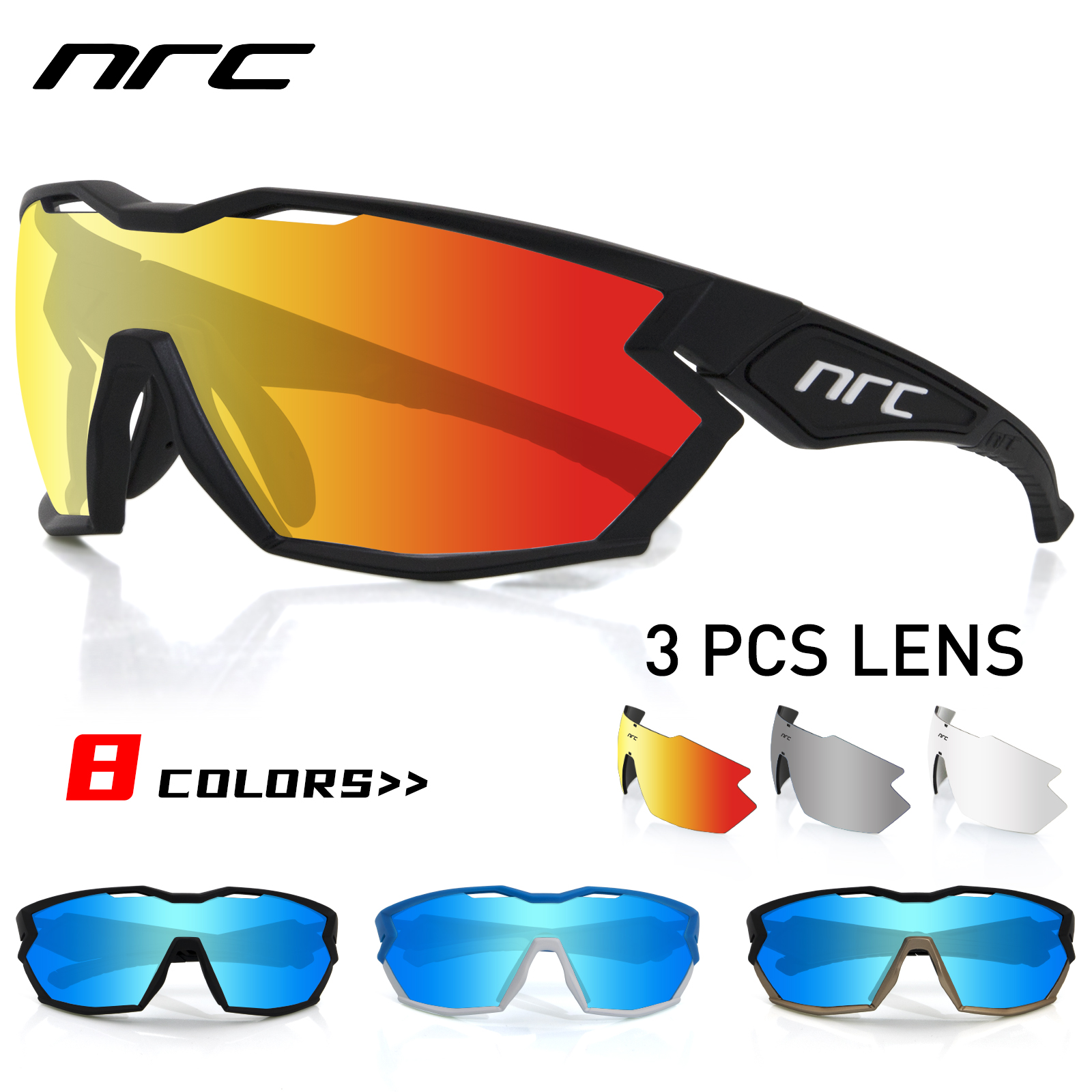 NRC P-Ride UV400 Kính đi xe đạp người đàn ông Xe đạp leo núi Xe đạp thể thao Đi xe đạp Sunglasse 3 thấu kính