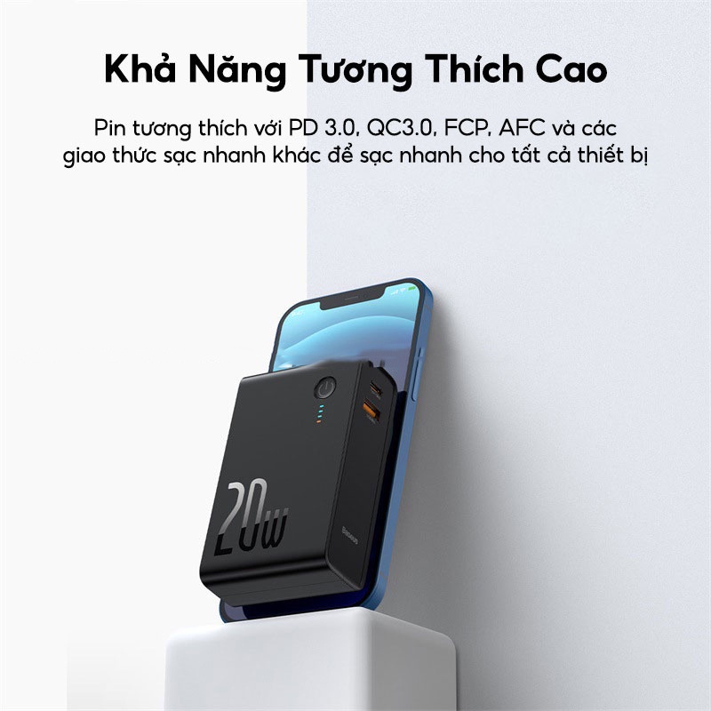 Củ sạc nhanh tích hợp pin dự phòng Baseus Adaptor 2in1 C + U 10.000mAh 20W