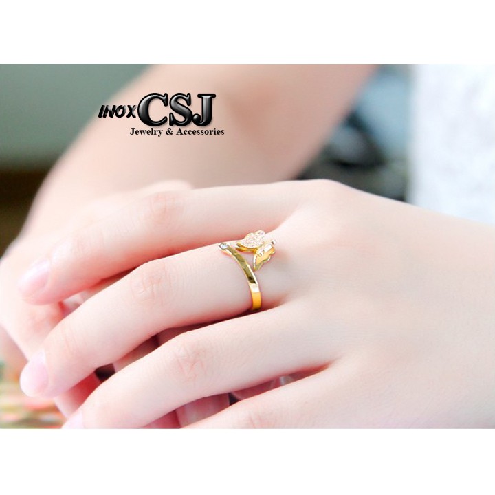 NHẪN TITAN CON BƯỚM PHUN CÁT FREE SIZE MÀU VÀNG TC013 siêu đẹp - tặng hộp đựng xinh xắn