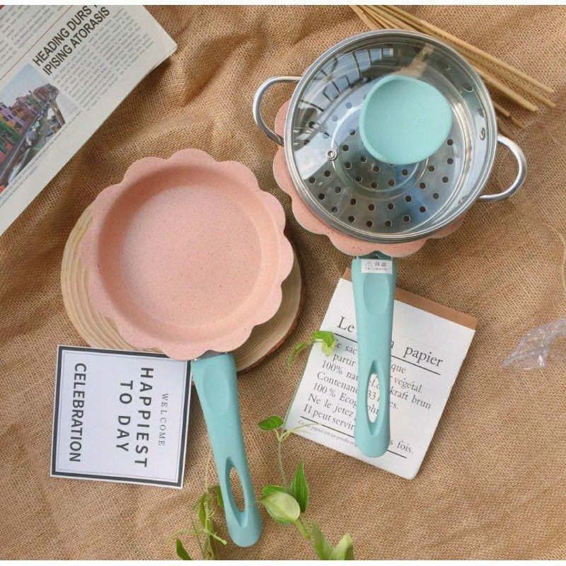 Bộ Nồi Chảo Đá Kèm xửng Hấp 5 chi tiết