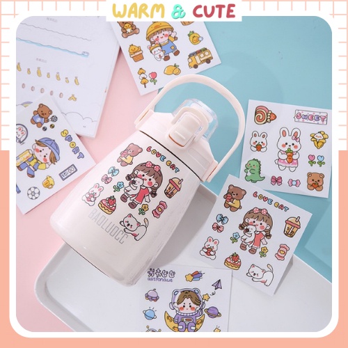 Set 9 Miếng dán Sticker trang trí cốc nước hình hoạt hình Hàn Quốc dễ thương DL03 WARM