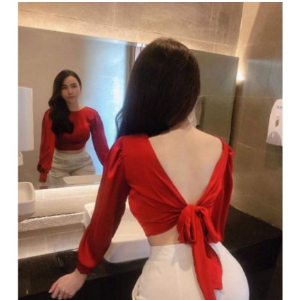Áo phi lụa hở lưng cột nơ có mút ngực