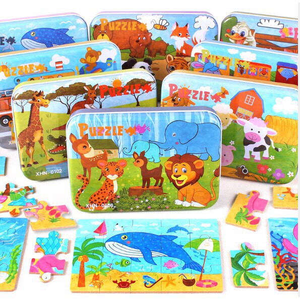 Đồ Chơi Hộp Ghép Hình Puzzle 4 Cấp Độ - Hộp Sắt 9-12-15-20 Miếng Cho Bé.