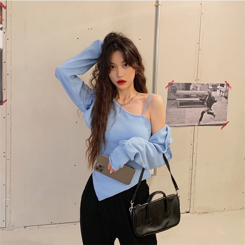 Set áo hai dây + áo khoác cardigan ngắn tay dài phong cách Hàn Quốc cho nữ chất lượng cao