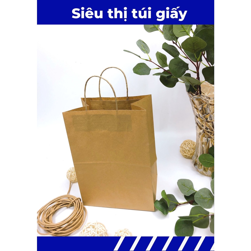 COMBO 100 CHIẾC TÚI GIẤY KRAFT S14: 21.5x15x30cm CÓ QUAI ( ẢNH THẬT)