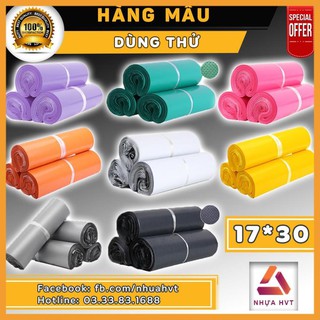 Mẫu 2 túi nhựa pe dùng thử gói hàng , đóng hàng có băng keo dính sẵn NHỰA HVT size 17*30 8991
