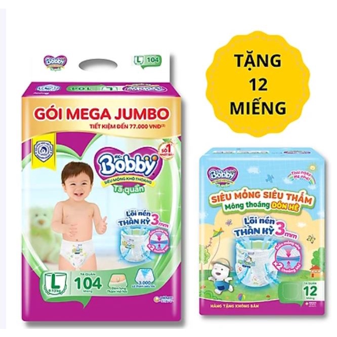 Bỉm quần Bobby cộng miếng M102, L104, XL96, XXl84