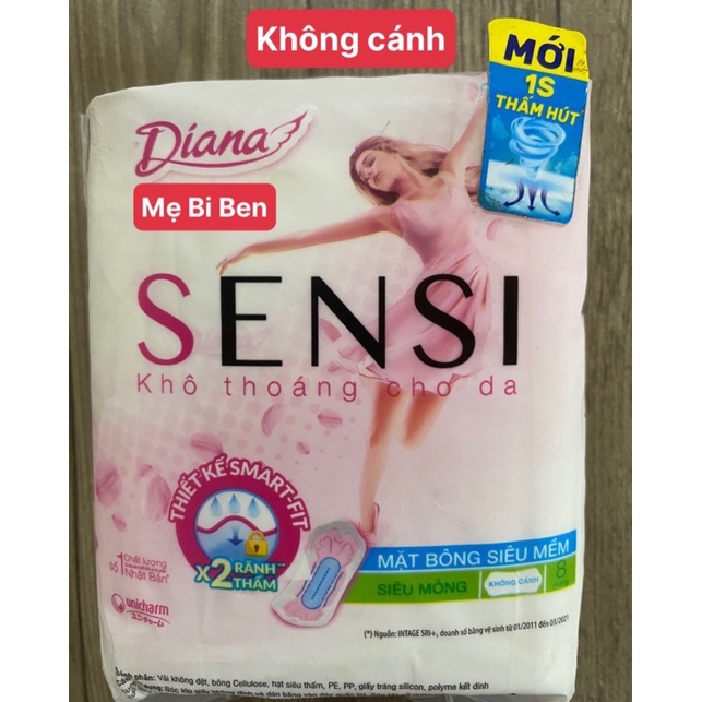 [KHÔNG CÁNH] Lốc 6 gói Băng vệ sinh Diana Sensi siêu mỏng KHÔNG cánh gói 8 miếng