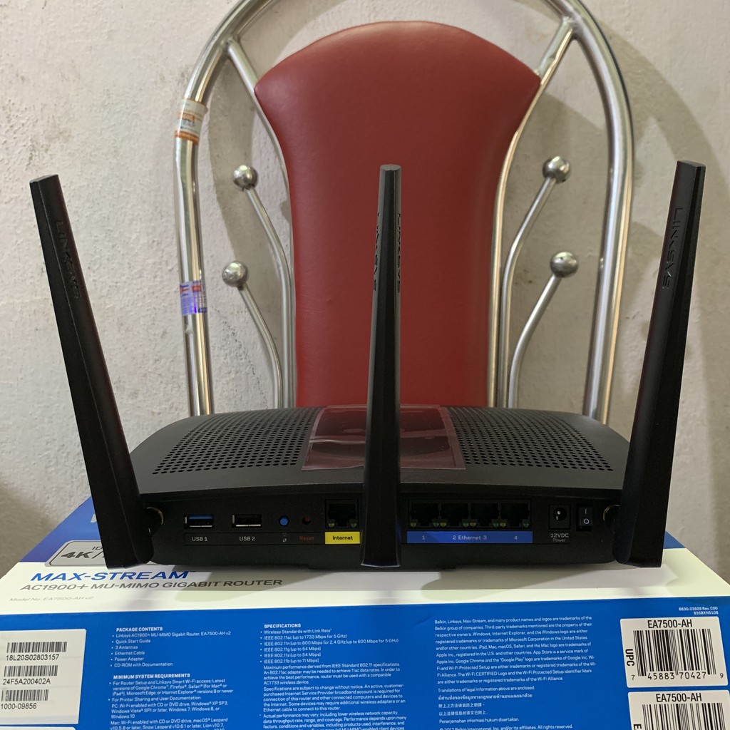 Bộ phát wifi Linksys EA7500 dual band AC1900 MU-MIMO fullbox đẹp