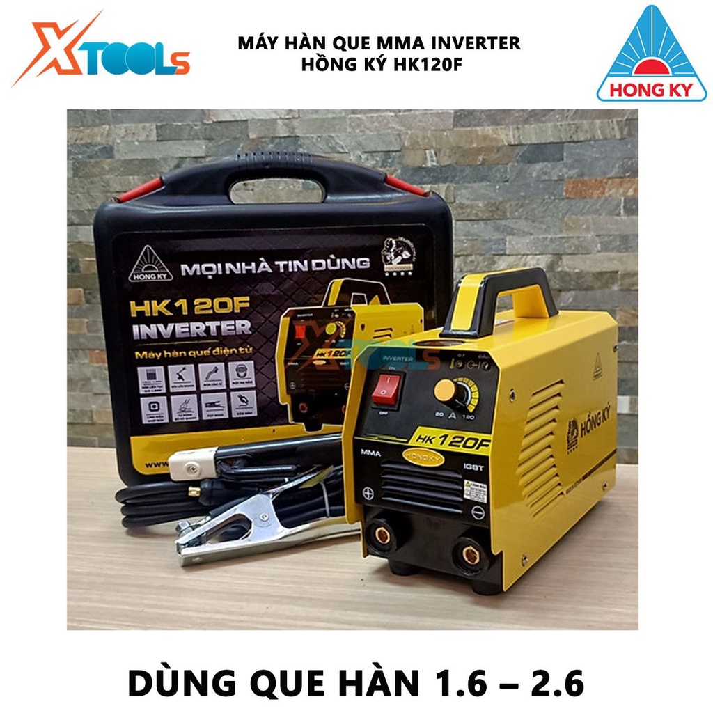 Máy hàn que Inverter Hồng Ký HK120F | Máy hàn điện tử Hàn que 1.6 - 3.2 mm  Công suất đúng 120A dùng để hàn các đồ vật t